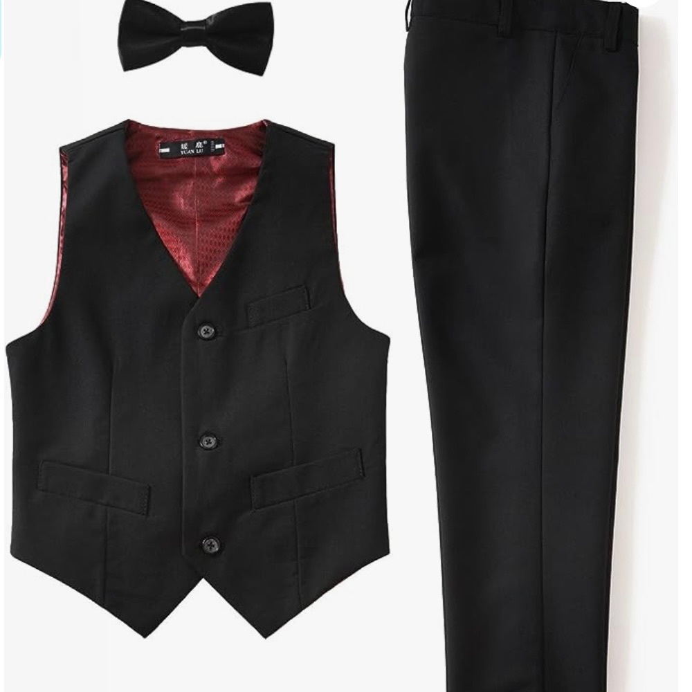 Yuanlu 3 Piece Bovs' Formal Vest and Pants Set - Black Size 7